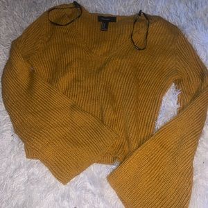 Mustard Cropped V-Neck Sweater